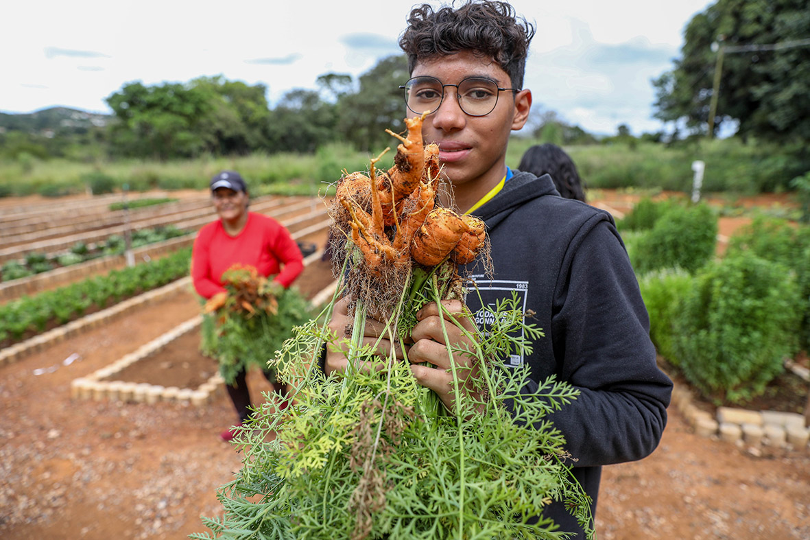 Estudantes de São Sebastião visitam horta comunitária do Alto Mangueiral