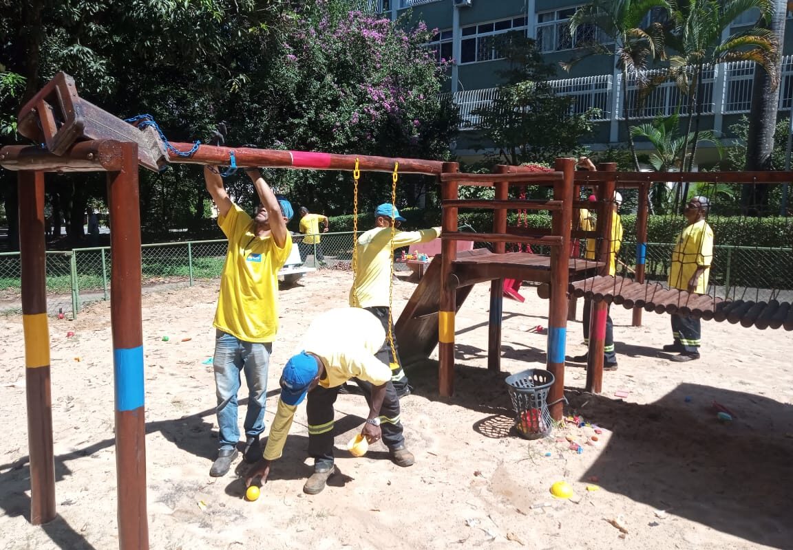 Parquinhos públicos recebem mutirão de limpeza e manutenção no Plano Piloto